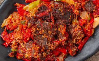 Nigerian peppered beef with bell peppers